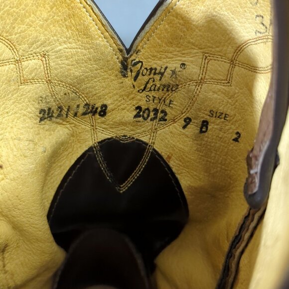 Tony Lama Vintage Boots Men's 9B Brown Western Made In USA 1990 Style 2032 - Picture 15 of 16